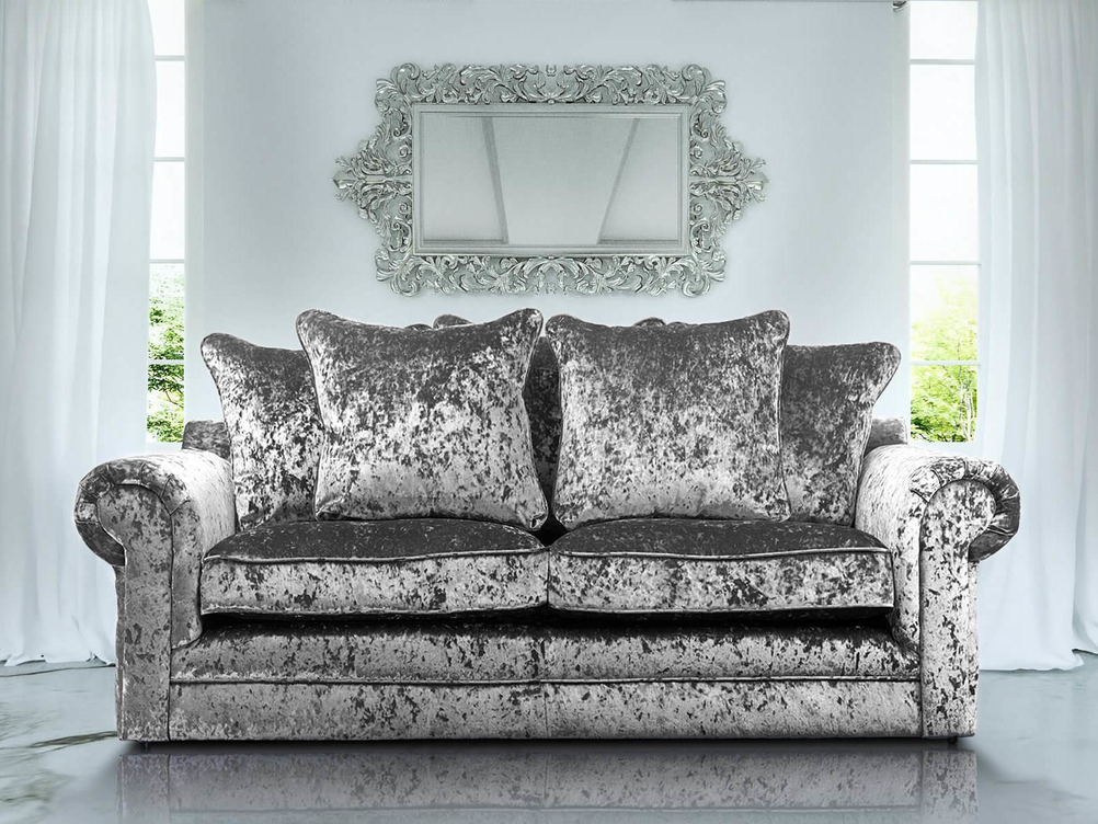 3+2 CHARLOTTE SOFA IN SILVER CRUSHED VELVET ID Sofas Midlands Ltd