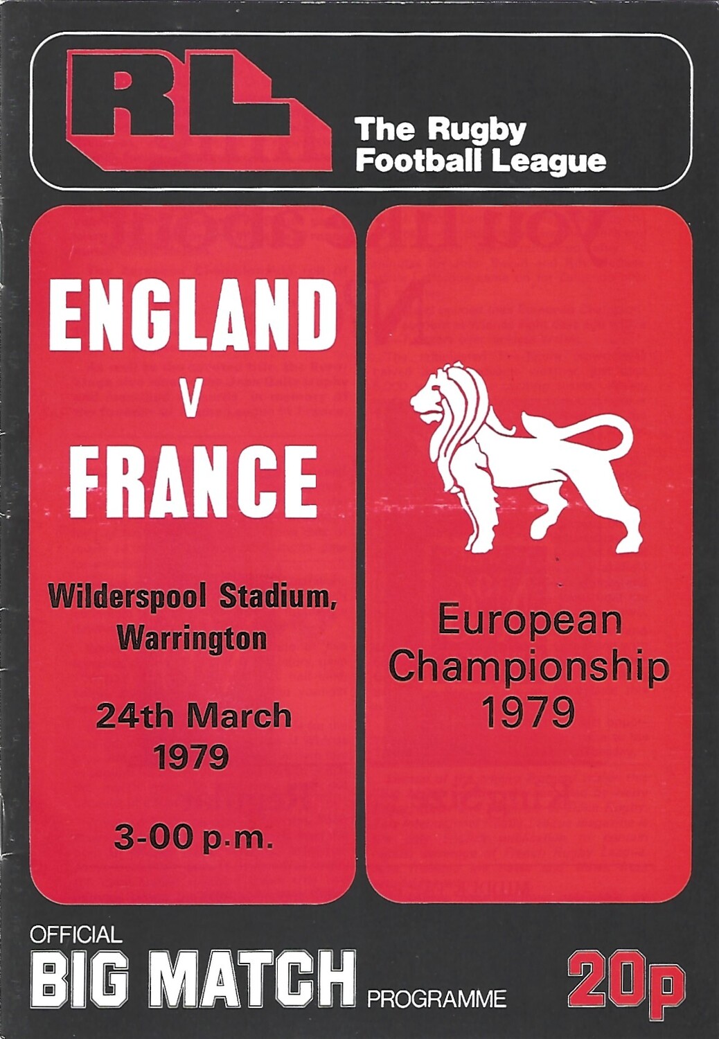 1979 England v France European Championship Rugby League Programme