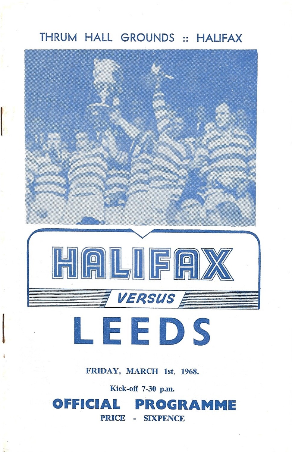 1967/68 Halifax v Leeds Rugby League Programme Bob's Sporting