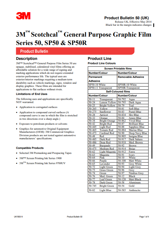 3M™ Scotchcal™ Graphic Film Series 50 SP Vinyl Supplies