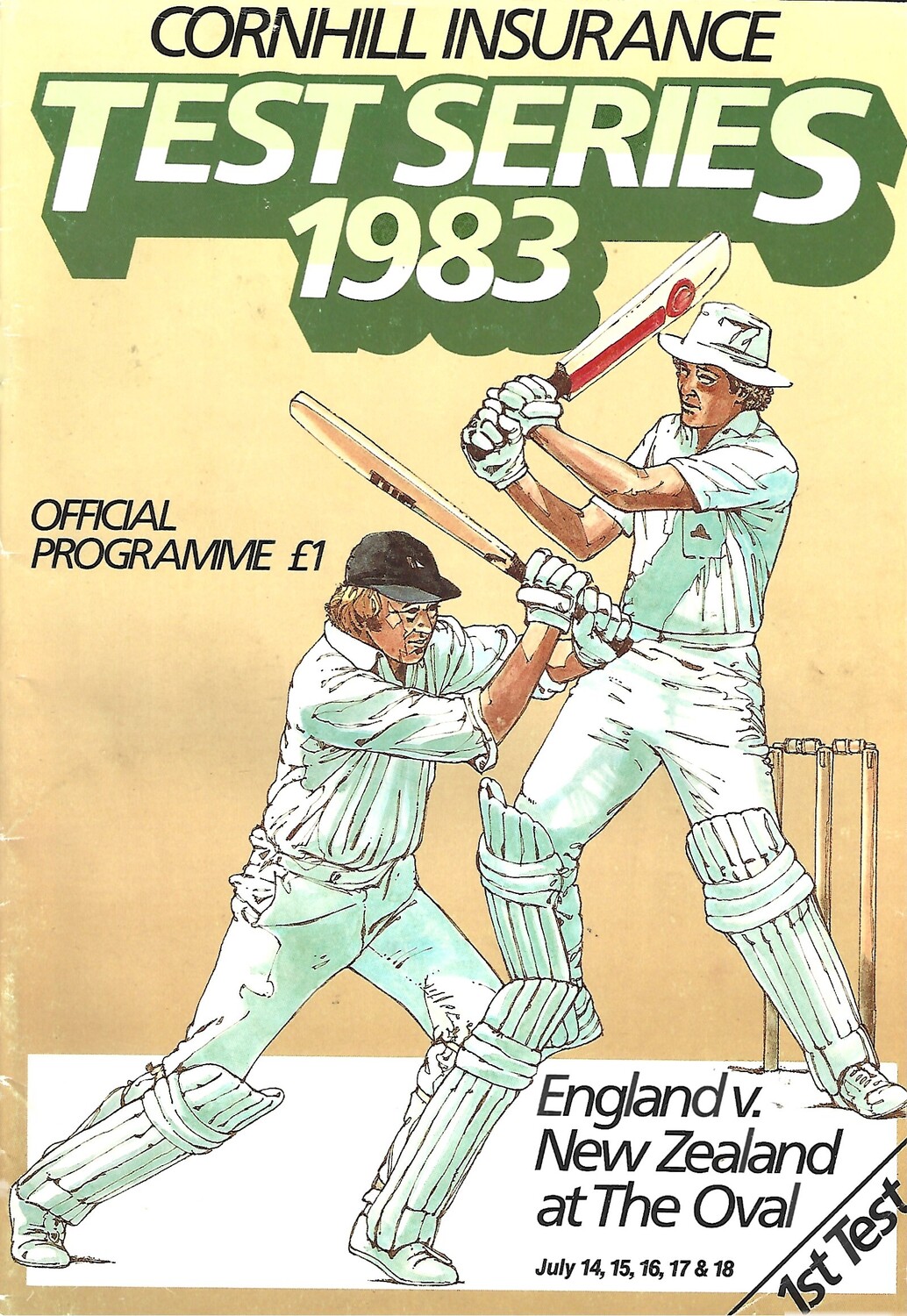 1983 England v New Zealand 1st Test Match (16/07/1983) Cricket Programme & Scorecard Bob's