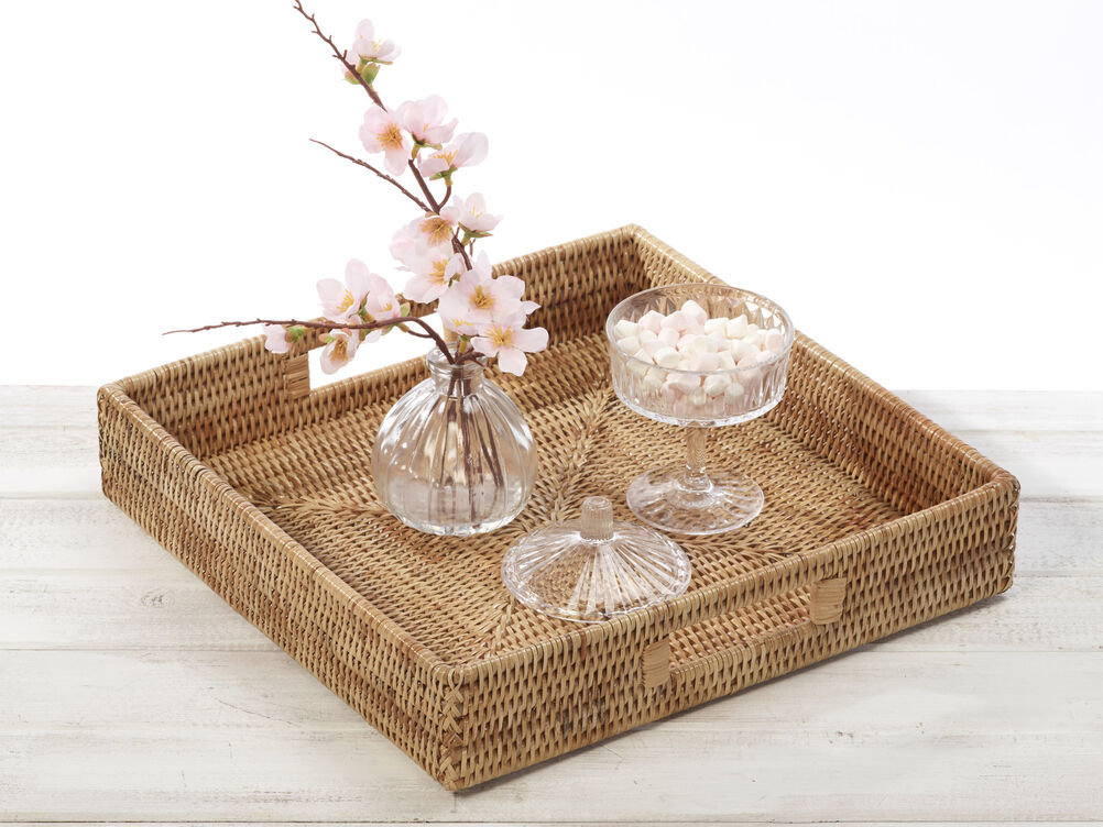 Rattan Classic Square Serving Tray Hand Woven in Burma. URU Home