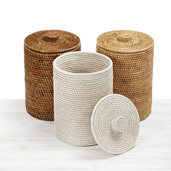 Rattan Round Waste Bin/ Paper Bin with Lid URU Home Ratten Baskets
