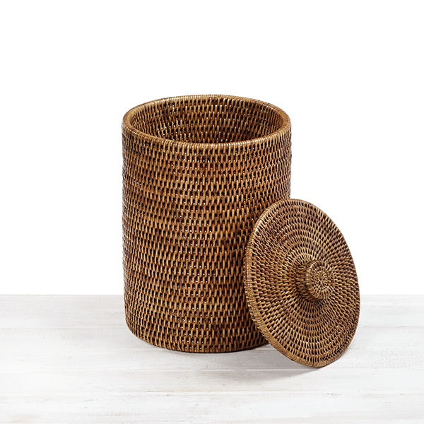 Rattan Round Waste Bin/ Paper Bin with Lid URU Home Ratten Baskets