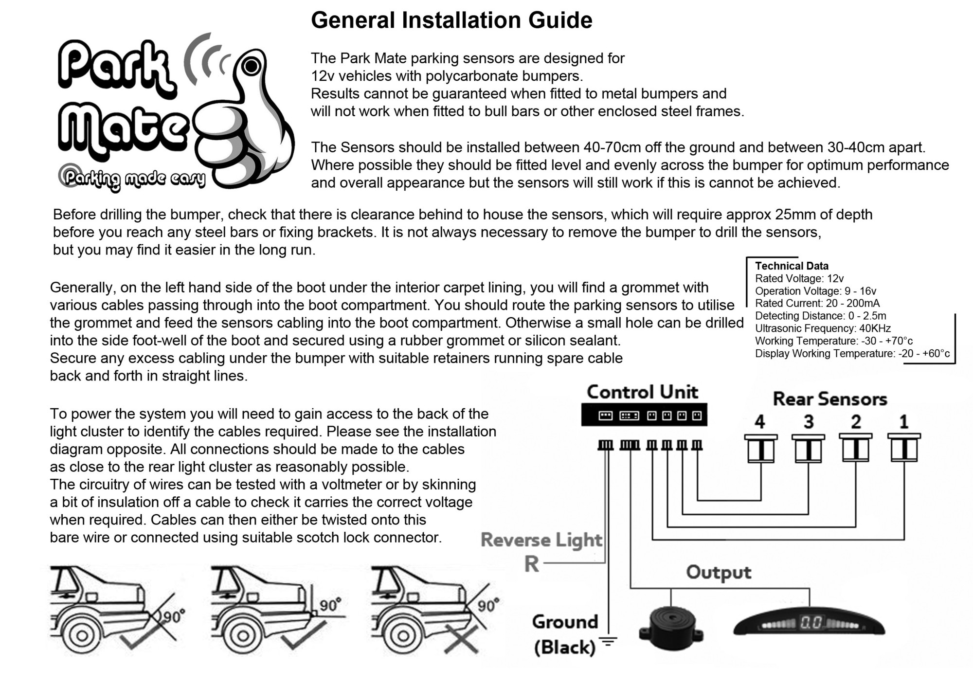 Park Mate Parking Sensors Fitting Guide Instructions