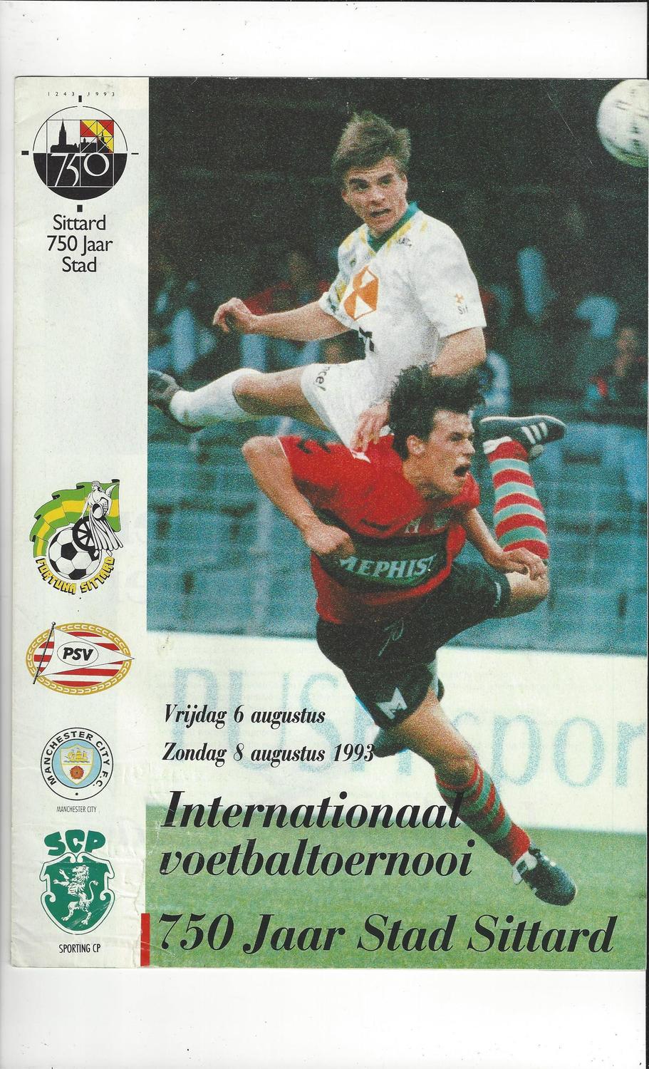 Sittard International Football Tournament Programme 1993 Manchester City PSV Bob s Football 